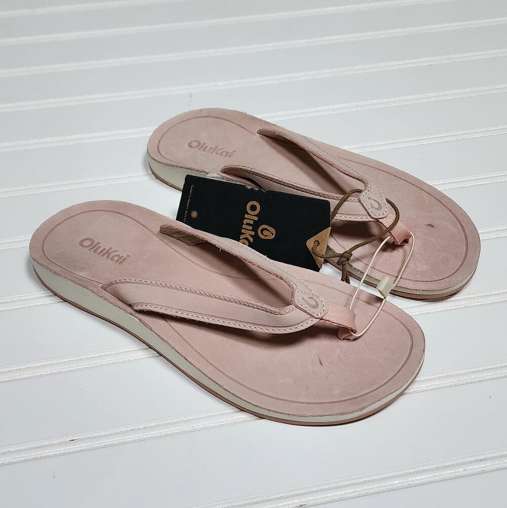 NWT OluKai Southshore Women's Leather Flip Flop Sandals Size 6 Soft Pink